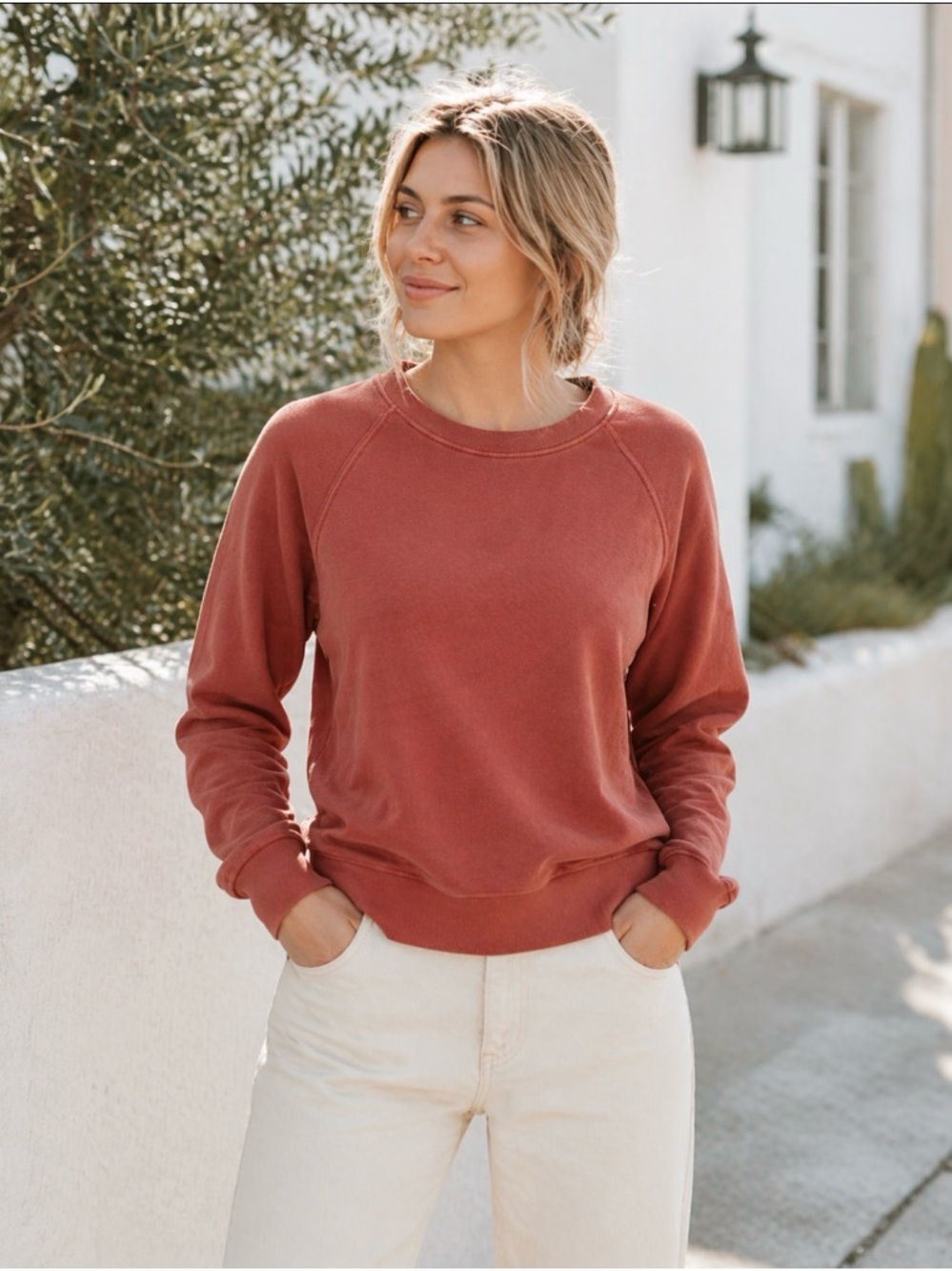 Perfect White Tee Crewneck Sweatshirt washed clay red terracotta caress cotton S
